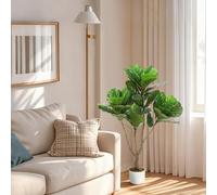 GarveeLife Albero artificiale Ficus Lyrata 100/115/150/155 cm | Ficus Lyrata artificiale con vaso decorativo, facile da pulire | pianta artificiale realistica da giardino | decorazione pervinca per