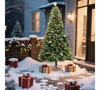 GarveeLife Albero di Natale artificiale con illuminazione, 210 cm, punta a stella, albero di Natale con luci a LED, 8 modalità, sfera colorata in PVC, albero di Natale con supporto in metallo per la