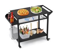 GarveeLife Carrello per barbecue da esterno, tavolo da forno per pizza con griglie in rete, tavolo da pranzo per patio esterno, tavolo mobile da cucina per preparare barbecue con ruote per feste in