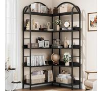 GarveeLife Libreria angolare a 5 livelli, libreria ad angolo a forma di L, per soggiorno, camera da letto, ufficio e studio, 78 p x 78 l x 174 h, nero