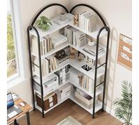 GarveeLife Libreria angolare a 5 livelli, libreria ad angolo a forma di L, per soggiorno, camera da letto, ufficio e studio, 78 p x 78 l x 174 h, bianco