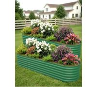 GarveeLife Orto rialzato in acciaio zincato, design ovale, base aperta, resistente alle intemperie e alla ruggine, montaggio senza attrezzi, 2 pezzi, verde, 240 x 60 x 45 cm