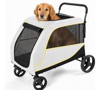 GarveeLife Passeggino per cani 2 in 1, pieghevole, per cani e gatti di grandi e medie dimensioni, con finestre a rete, supporto per bevande, manico regolabile e ruote a 360°, fino a 50 kg