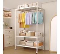 GarveeLife Robusto appendiabiti a rotelle,3 ripiani regolabili per indumenti con aste e ganci laterali, autoportante per armadio, con ruote, per camera da letto e lavanderia, bianco