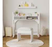 GarveeLife Scrivania per bambini con sedia, tavolo per bambini e sedia con 2 cassetti, tavolo per studio, lavoro e scrittura, regalo per ragazzo ragazza 3-8 anni, 86 x 46 x 80 cm, bianco