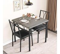GarveeLife Set da pranzo compatto per 2 persone, tavolo quadrato e 2 sedie imbottite, design rustico grigio, ideale per appartamenti e piccoli spazi, seduta imbottita, colore grigio
