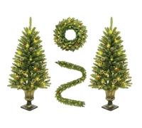 GarveeLife Set di decorazioni natalizie, 2 pezzi, alberi di Natale artificiali (120 cm) con illuminazione, ghirlanda e ghirlanda con pigne e bacche rosse, decorazione realistica per veranda, festa