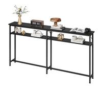 GarveeLife Tavolo consolle stretto, tavolino da divano dietro il divano, 2 livelli, 180 cm, nero