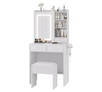 GarveeLife Tavolo da toeletta con Specchio LED E Sgabello, Luce 3 Modalità Regolabile, Tavolo Trucco con 4 Ripiani E 2 Cassetti, Mobile Camera