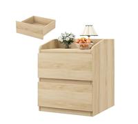 GarveeMore Comodino Camera da Letto con 2 Cassetti,Tavolino da Letto | Comodino Camera da Letto con 2 Cassetti e Frontale Obliquo,Tavolino da Notte in Legno Chiaro con Struttura in Truciolare e MD