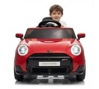 GarveeTech Auto elettrica con licenza da 12 V per bambini, con telecomando, luci a LED, musica, clacson, USB, doppie porte, cintura di sicurezza, 3 km/h, dai 3 anni in su, rosso