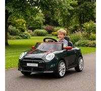 GarveeTech Mini auto elettrica con licenza da 12 V per bambini, con telecomando, luci a LED, musica, clacson, USB, doppie porte, cintura di sicurezza, 3 km/h, dai 3 anni in su, nero