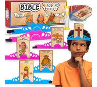 Garybank Bible Headbands Gioco per bambini, Giochi di indovinare personaggi biblici e oggetti, 66 carte di parole chiave con immagini con storie e versi biblici, giocattoli biblici per notti di