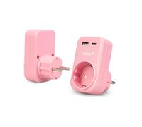 Garza - Adattatore Spina 3 in 1 con 1 Presa Schuko + 1 USB-A QC3.0 + 1 USB-C PD20W, Ricarica Rapida 20W, Protezione Bambini, 3680W, Portatile e Sicuro - Rosa