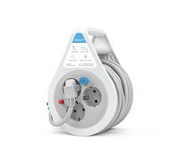 Garza - Avvolgicavo Mini grigio 10 metri con maniglia, 3 prese Schuko, protezione bambini e protezione da sovraccarico, avvolgicavo, uso interno