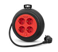 Garza - Avvolgicavo 3 m rosso e nero, 4 prese Schuko, sicurezza bambini, protezione da sovratensioni e surriscaldamento, per uso interno