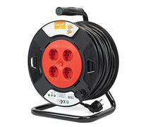 Garza - Avvolgicavo 50 m per uso interno, 4 prese Schuko, sicurezza bambini, protezione da sovratensioni e surriscaldamento