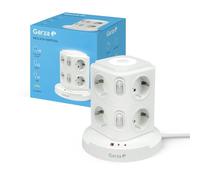 Garza - Ciabatta a torre 11 in 1 con 8 prese Schuko, 2 USB-C e 1 USB-A, luce notturna regolabile, interruttori singoli e protezione da sovraccarico e corto circuiti