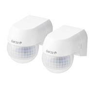 Garza - Confezione da 2 mini rilevatore di movimento a infrarossi per interni ed esterni, protezione IP44, tempo e luminosità regolabili, angolo di rilevamento 180°, bianco