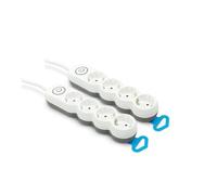 Garza - Confezione da 2 prese multiple con 4 spine, cavo da 1,4 metri, spina piatta, con interruttore, protezione bambini, bianco