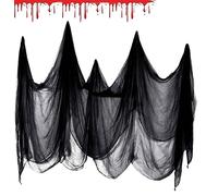 Garza Nera per Halloween,200x 800CM Panno Raccapricciante Nero Spaventoso,Tessuto Decorativo Spaventoso Halloween,Mussola di Cotone Spettrale Decorazione per Festa delle Case Stregate Porte all'Aperto