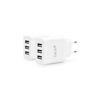 Garza -Pack 2 caricabatterie multiplo da parete con 3 porte USB, spina adattatore tripla USB, caricatore mobile (5 V/3,4 A), universale, protezione sovraccarico/corto circuito, bianco