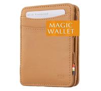 GARZINI Portafoglio Slim in Pelle, Magic Wallet, Portamonete, RFID, Cognac | Portafoglio minimalista in pelle, portamonete sicuro, blocco RFID, confezione regalo premium, spazio per 6 carte