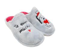 GARZON - P492 Pantofole da casa da donna - Capelli argento e rosso con frase "Ti amo molto" e cagnolino natalizio, suola speciale parquet, calde e comode per: donna, argento, 37 EU