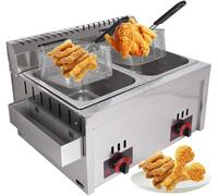 Gas commerciale della friggitrice, patatine di pollo dell'acciaio inossidabile del doppio cilindro di 10Lx2 per il ristorante - Serbatoio professionale con la paletta del cestello - ideale p