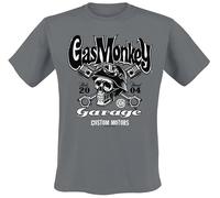 Gas Monkey Garage Custom Motors Skull Uomo T-Shirt Grigio 100% Cotone Regular