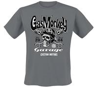 Gas Monkey Garage Custom Motors Skull Uomo T-Shirt Grigio 100% Cotone Regular