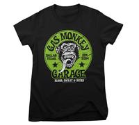 Gas Monkey Garage Licenza Ufficiale Green Logo T-Shirt da Donna (Nero), Small