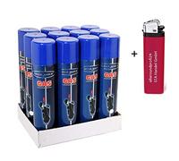 Gas per accendino, 12 x 300 ml, ricarica universale, impurità vicine allo zero + 1 accendino "allaroundprofi24"