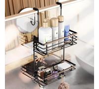 Gaseawolf - Organizer da appendere alla porta della doccia, senza fori, con 2 ripiani e ganci, può contenere bagnoschiuma, shampoo, sapone, rasoio, asciugamani, portaoggetti da bagno, nero