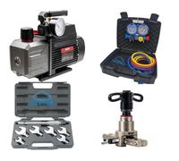 GASFRIGO® - Pompa vuoto bistadio 85 lt/min Olio incluso + kit gruppo manometrico R410 R32 ecc. + set chiave dinamometrica + cartellatrice