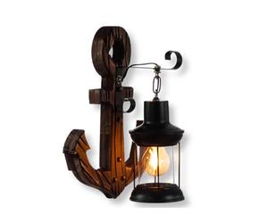 GASIASHOP SRL Universo Applique Vintage Country Retro' da Parete A Forma di Lanterna in Metallo ED Ancora in Legno con PORTALAMPADA per LAMPADINE E27