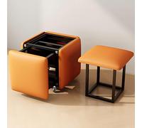 GASLIKE Pouf multifunzionale con 5 sgabelli impilabili l'uno nell'altro, pouf salvaspazio con spazio nascosto, rivestito in pelle sintetica - 45 × 45 × 46 cm (arancione)
