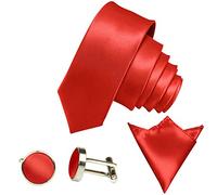 GASSANI Set Cravatta Uomo 3 Pezzi Rosso Chiaro, Cravatta Lucida Matrimonio, Larghezza 6 cm, Gemelli, Pochette Taschino