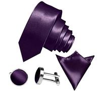 GASSANI Set Cravatta Uomo 3 Pezzi Viola, Cravatta Lucida Matrimonio, Larghezza 6 cm, Gemelli, Pochette Taschino