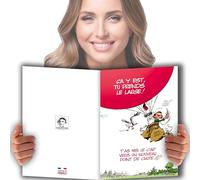 Gaston Lagaffe GLMX-2021 - Biglietto grande, formato A4, con busta, illustrato, motivo: buona fortuna / buona continuazione