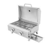 Gastro - Barbecue a gas, a gas, con 2 bruciatori, in acciaio inox, pieghevole e portatile, con pietra per pizza e regolatore per campeggio, giardino