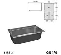 Gastronorm GN 1/4 Vaschette Acciaio Inox Bacinelle Contenitori Vassoio 265x162mm