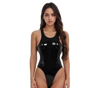 Gatamiau Donna Body in Pelle Wetlook Intimo Senza Maniche Ritaglio Bodysuit Lingeire Catsuit con Schiena Scoperta Teddy Costume per Festa Rave (Nero, L)