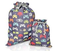 Gather & Knot - Sacchetti regalo con coulisse, 50,8 cm, grandi 30,5 cm, in tela di alta qualità, riutilizzabili, per compleanni di ragazzi, baby shower, gamer