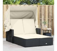 Gatherant Doppio lettino prendisole con tetto e cuscini, nero, in polyrattan, regolabile, per giardino, balcone, terrazza, piscina, spiaggia, campeggio, benessere e relax