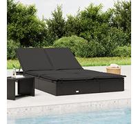 Gatherant Lettino prendisole per 2 persone con schienale regolabile e cuscino nero, in rattan sintetico resistente, per giardino, balcone, piscina, spiaggia, campeggio, benessere e relax