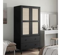 Gatherant SENJA Armadio effetto rattan, nero, 90 x 55 x 175 cm, con 2 cassetti e 4 scomparti, per camera da letto, corridoio e spogliatoio, in legno di pino massiccio, verniciatura UV, elegante spazio
