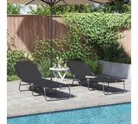 Gatherant Set di 2 lettini da giardino pieghevoli, colore nero, con schienale regolabile, per terrazza, balcone, piscina, spiaggia, campeggio e benessere, robusto poliestere, salvaspazio, pieghevole