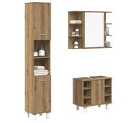 Gatherant Set di 3 mobili da bagno in legno di rovere Artisan con mobiletto sottolavabo e specchio, armadietto alto e pensile per ordine e spazio di archiviazione in bagno