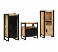 Gatherant Set di mobili da bagno, 3 pezzi, marrone e nero, in legno massiccio di mango, moderni mobili da bagno per appartamenti cittadini, montaggio a parete, mobiletto sottolavabo, mensola da parete